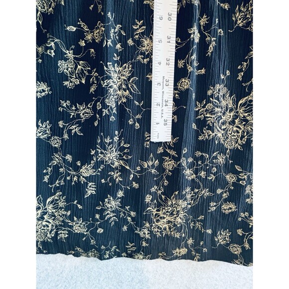 Vintage Peri Petites Black & Gold Floral Dress - Buttons - Size 14 - Retro Soft - Picture 9 of 11
